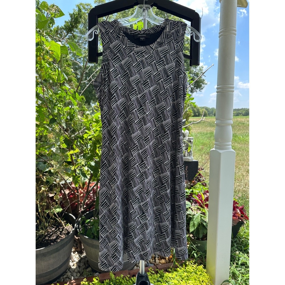 Karen Kane Womens Black White Geometric Basketweave A-Line Dress L 1L31567